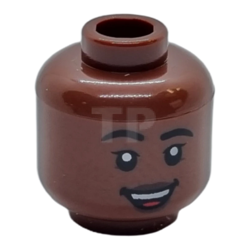 LEGO&reg; 6381611 - 3626cpb3015 - Minifigure, Head Dual Sided Female, Black Eyebrows, Dark Brown Lips, Smile with Teeth / Lopsided Grin with Raised Eyebrow Right Pattern - Hollow Stud