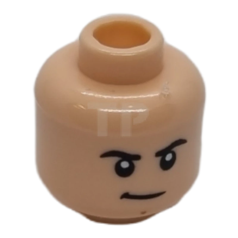 LEGO&reg; 6381610 - 3626cpb3013 - Minifigure, Head Dual Sided Black Eyebrows, Medium Nougat Chin Dimple, Firm / Smile with Teeth and Raised Left Eyebrow Pattern - Hollow Stud