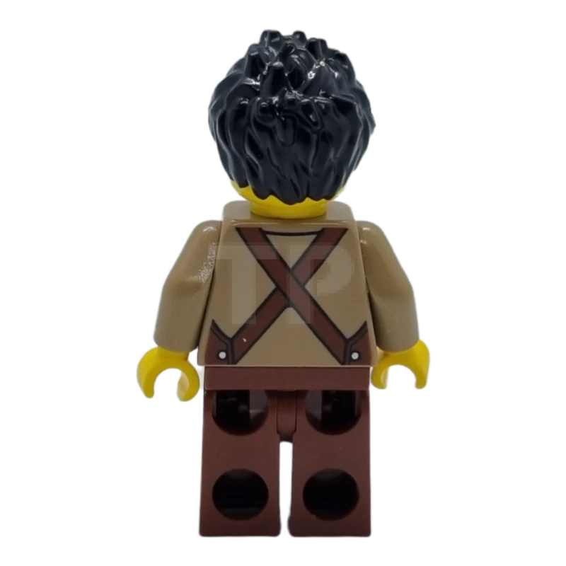 LEGO&reg; hol260 Hombre, pelo negro de punta, camisa marrón oscuro, mono y piernas marrón rojizo