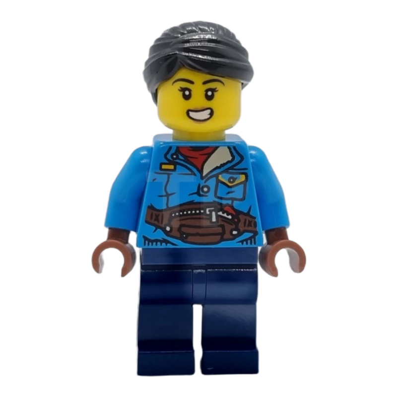 LEGO&reg; hol270 Vrouw, zwart haar, donkerblauw jack, donkerblauwe benen