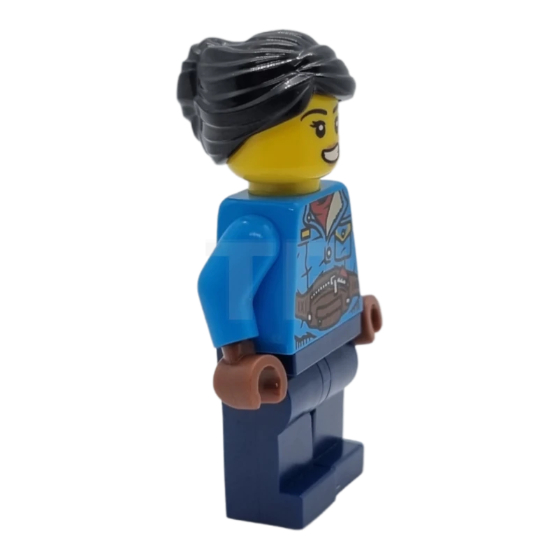 LEGO&reg; hol270 Vrouw, zwart haar, donkerblauw jack, donkerblauwe benen