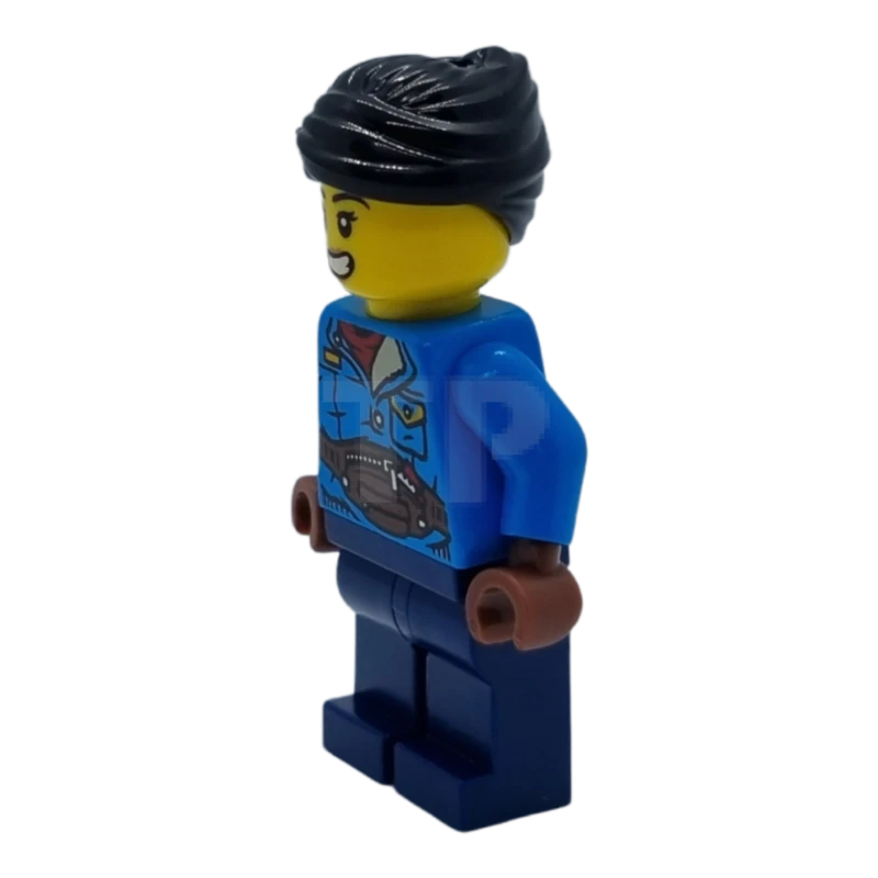 LEGO&reg; hol270 Vrouw, zwart haar, donkerblauw jack, donkerblauwe benen