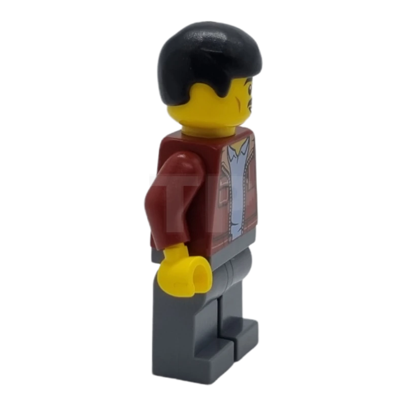 LEGO&reg; hol271 Man, Dark Red Jacket with Bright Light Blue Shirt, Dark Bluish Gray Legs, Black Male Hair, Moustache