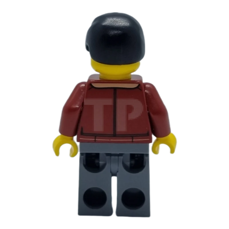 LEGO&reg; hol271 Man, Dark Red Jacket with Bright Light Blue Shirt, Dark Bluish Gray Legs, Black Male Hair, Moustache