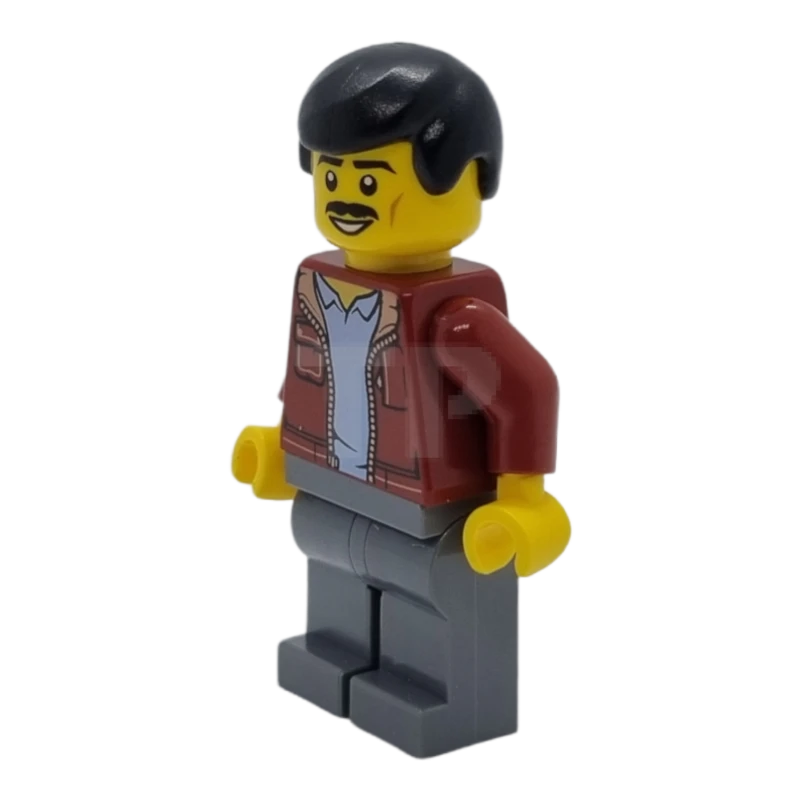 LEGO&reg; hol271 Man, Dark Red Jacket with Bright Light Blue Shirt, Dark Bluish Gray Legs, Black Male Hair, Moustache