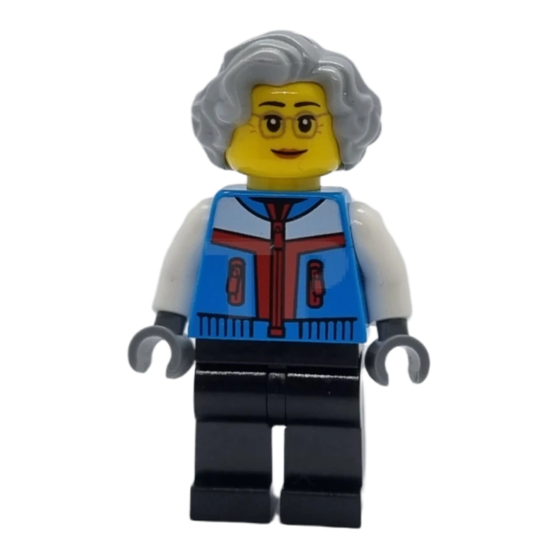 LEGO&reg; hol280 Woman, Light Bluish Gray Hair, Dark Azure Coat, Black Legs