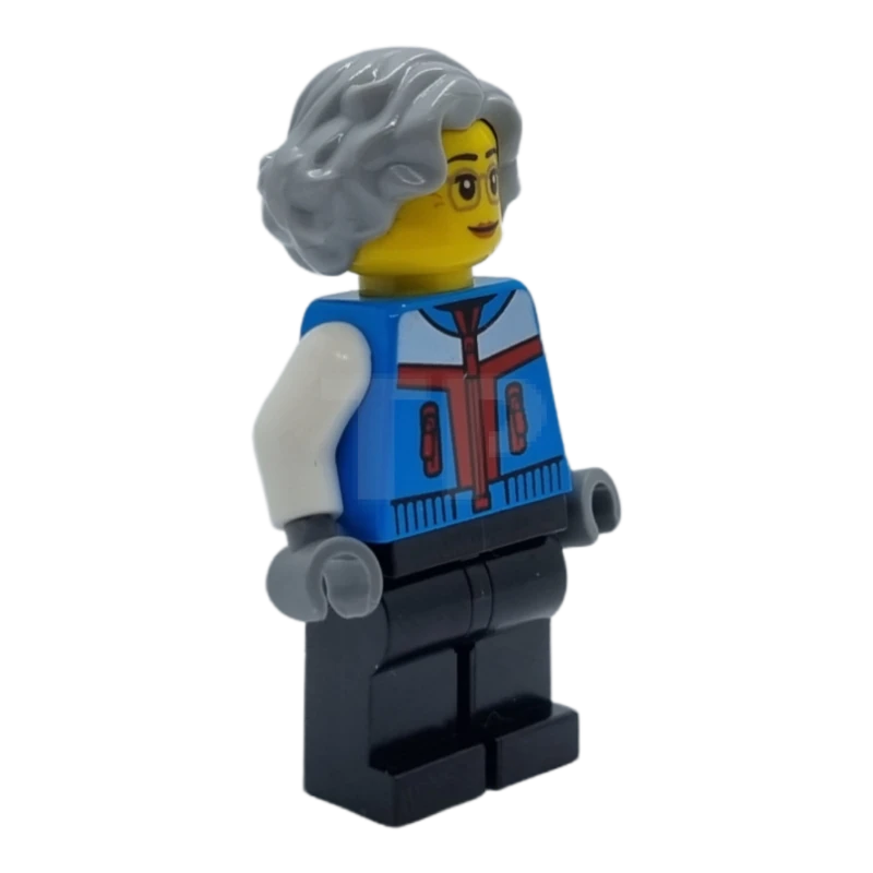 LEGO&reg; hol280 Woman, Light Bluish Gray Hair, Dark Azure Coat, Black Legs