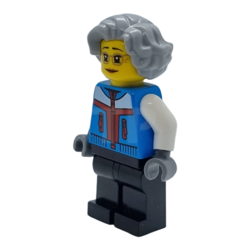 LEGO&reg; hol280 Woman, Light Bluish Gray Hair, Dark Azure Coat, Black Legs