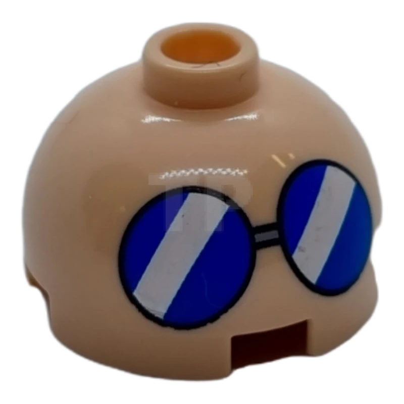 LEGO&reg; 6372161 - 553pb040 - Brick, Round 2 x 2 Dome Top with Blue Glasses with White Diagonal Stripes Pattern