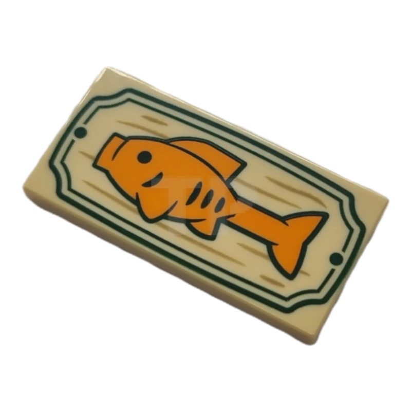 LEGO&reg; 6344345 - 87079pb1146 - Tile 2 x 4 with Fish on Wood Sign Border Pattern