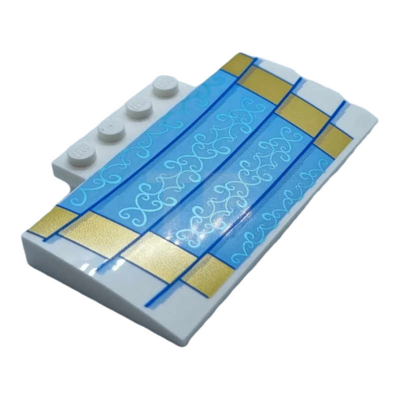 LEGO&reg; 15625pb027 - 6302269 - Slope, Curved 5 x 8 x 2/3 with Four Studs with 4 Gold Steps with Bright Light Blue Runner, Metallic Blue Filigree Pattern