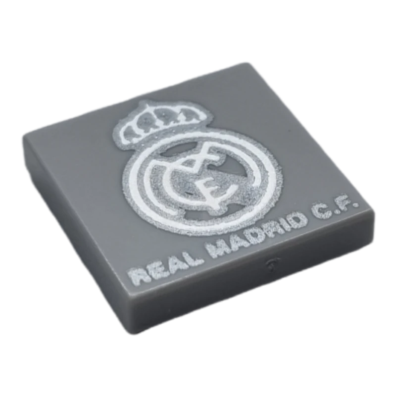 LEGO&reg; 6370499 - 3068pb2001 - Tile 2 x 2 with Groove with Silver Real Madrid Logo and 'REAL MADRID C.F.' Pattern
