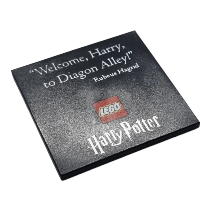 LEGO&reg; 6315049 - 10202pb018 - Tile 6 x 6 with Bottom Tubes with 'Welcome, Harry, to Diagon Alley!' and Harry Potter Logo Pattern