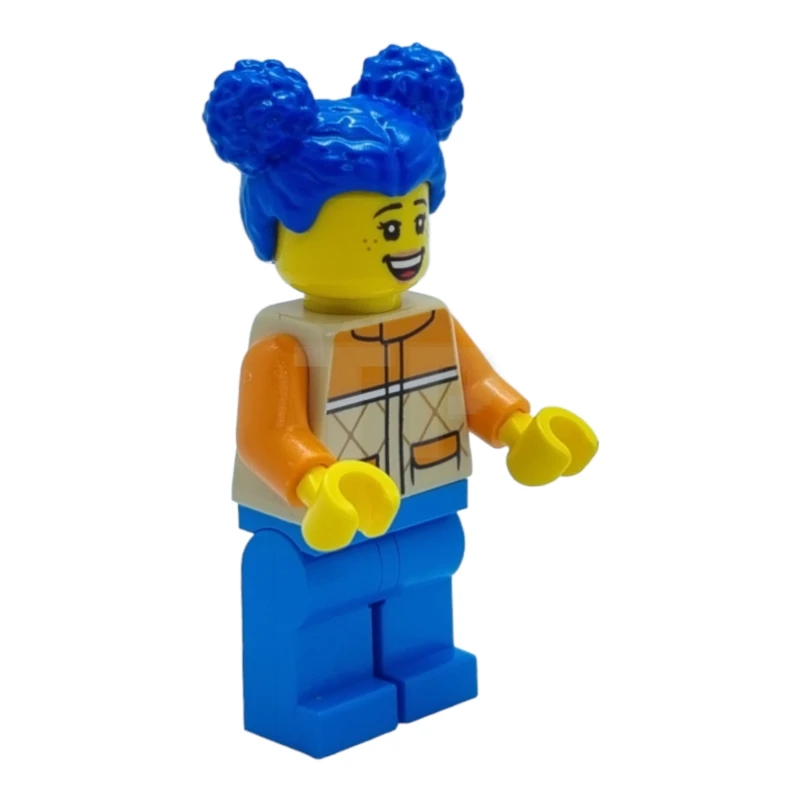 LEGO&reg; cty1439 Woman - Tan and Orange Quilted Vest, Dark Azure Legs, Blue Pigtails, Freckles
