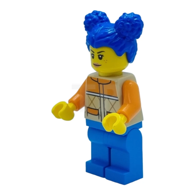 LEGO&reg; cty1439 Woman - Tan and Orange Quilted Vest, Dark Azure Legs, Blue Pigtails, Freckles