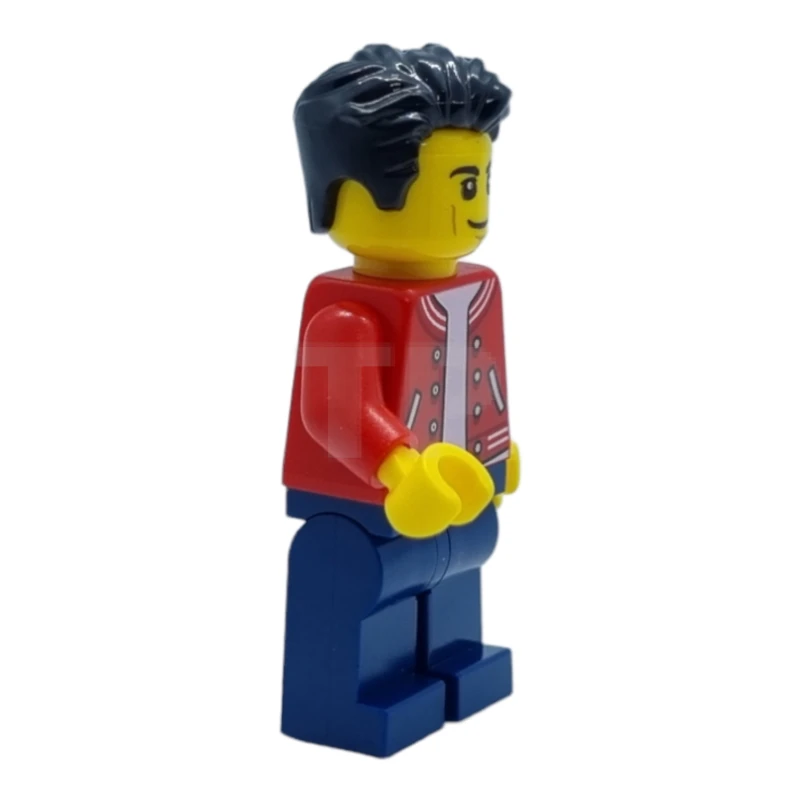 LEGO&reg; cty1440 Man - Red Jacket, Dark Blue Legs, Black Hair, Smirk and Cheek Lines