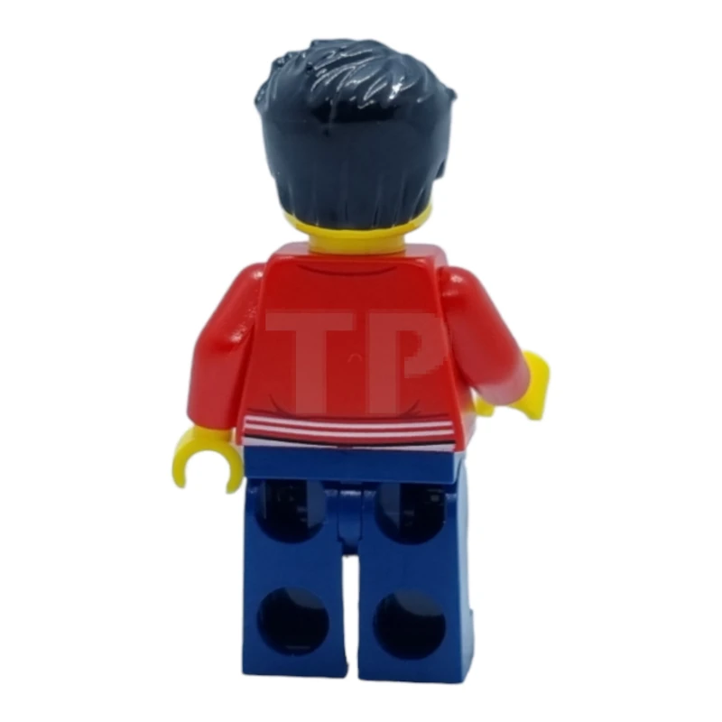 LEGO&reg; cty1440 Man - Red Jacket, Dark Blue Legs, Black Hair, Smirk and Cheek Lines