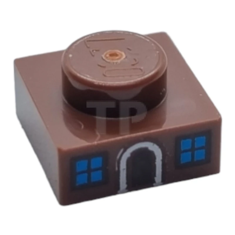 LEGO&reg; 6337618 - 3024pb021 - Plate 1 x 1 with Medium Azure Window Panes and White Doorframe Pattern (Gingerbread House)
