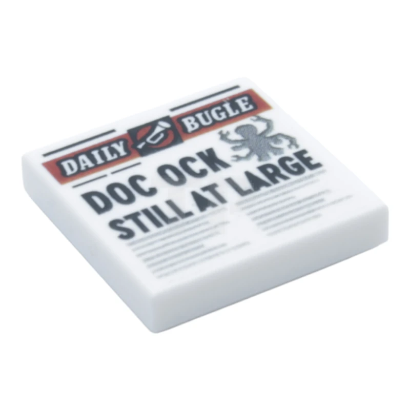 LEGO&reg; 6533472 - 3068pb1724 - Tile 2 x 2 with Groove with Newspaper 'DAILY BUGLE' and 'DOC OCK STILL AT LARGE' Pattern