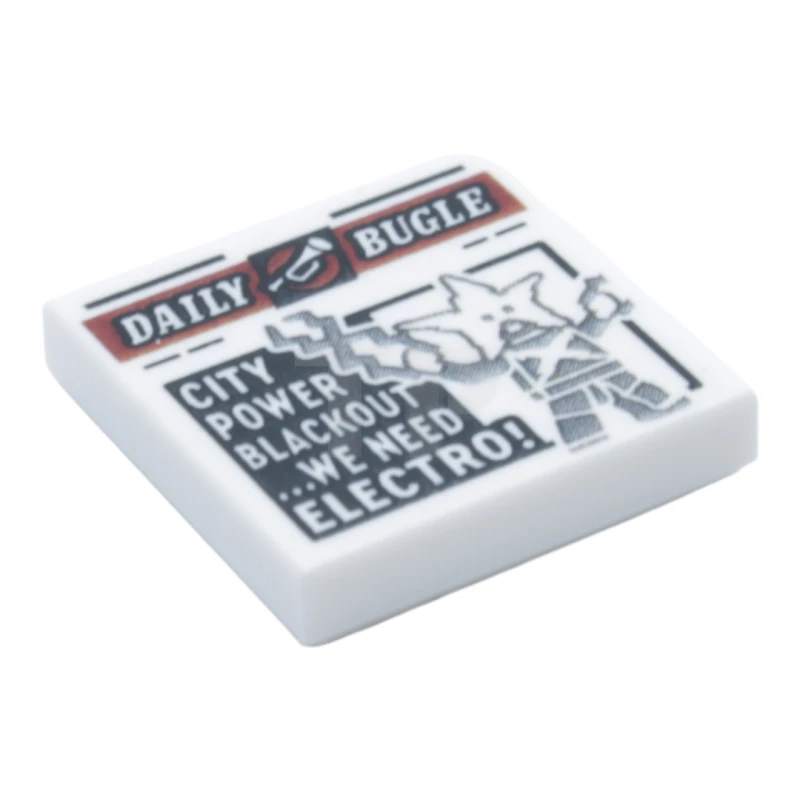 LEGO&reg; 6533478 - 3068pb1730 - Tile 2 x 2 with Groove with Newspaper 'DAILY BUGLE' and 'CITY POWER BLACKOUT...WE NEED ELECTRO!' Pattern