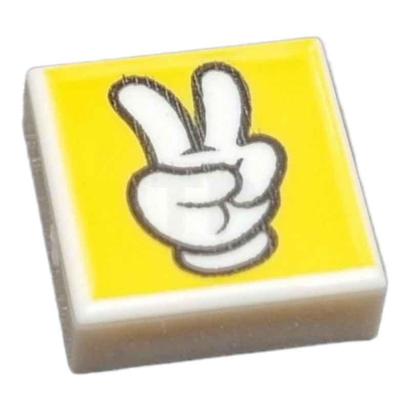 LEGO&reg; 6371610 - 3070pb256 - Tile 1 x 1 with Groove with White Peace Sign Glove with Black Outline on Yellow Background Pattern