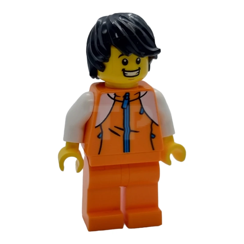 LEGO&reg; hol267 Man, oranje trainingspak, zwart haar