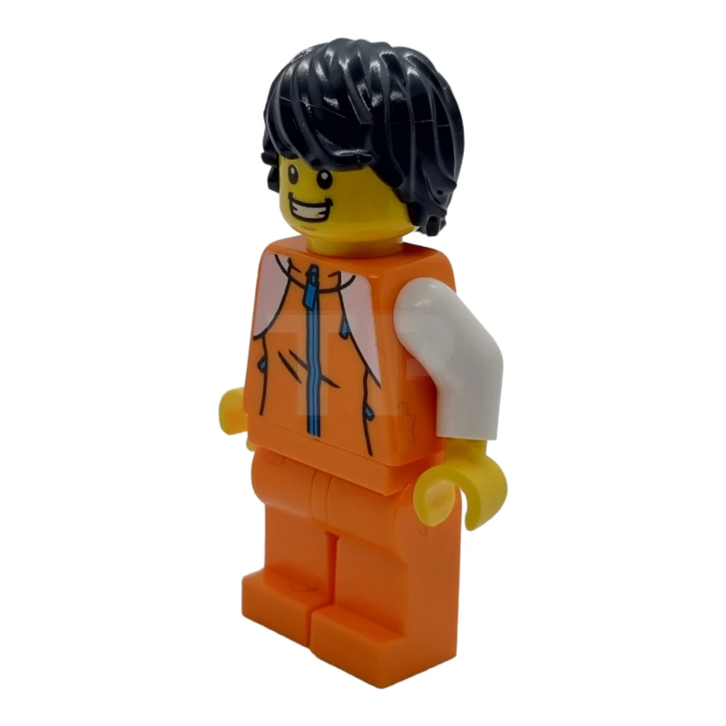 LEGO&reg; hol267 Man, oranje trainingspak, zwart haar