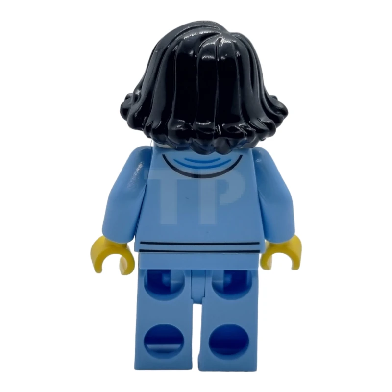 LEGO&reg; hol261 Vrouw, Zwart Haar, Heldere Lichtblauwe Jas, Donkerpaars Sterrenshirt, Heldere Lichtblauwe Benen