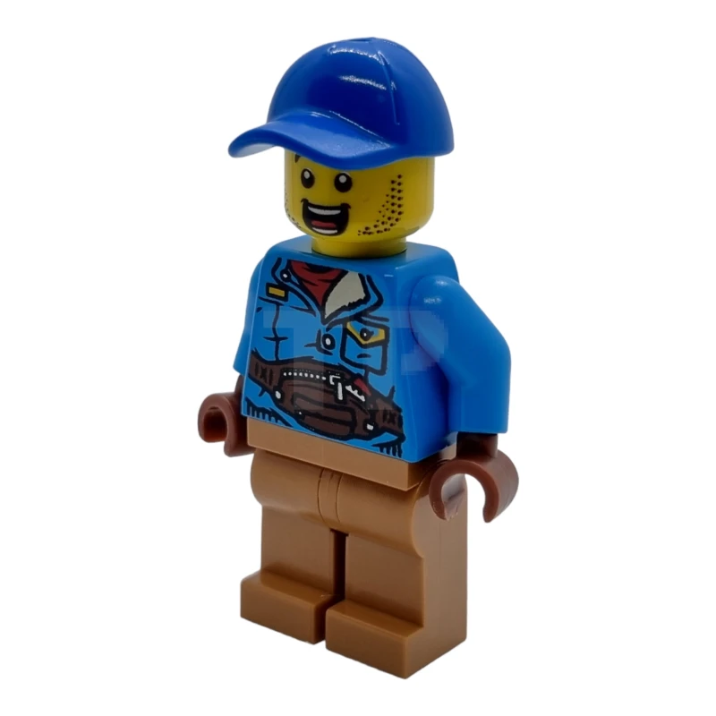 LEGO&reg; hol263 Man, Blue Cap, Dark Azure Jacket, Medium Nougat Legs