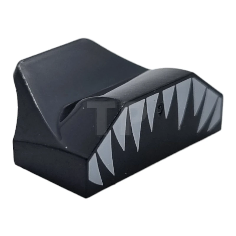 LEGO&reg; 47458pb05 - 6335470 - Slope, Curved 1 x 2 x 2/3 Wing End with White Pointed Teeth Pattern