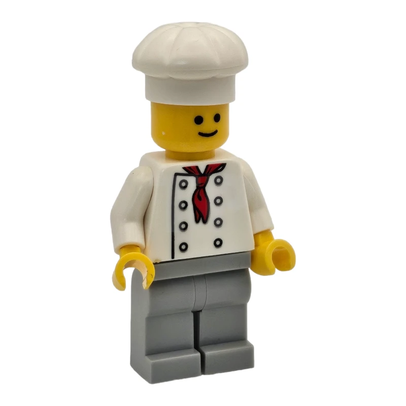 LEGO&reg; twn269a Baker (Chef) - White Torso with 8 Buttons, No Wrinkles Front or Back, Light Bluish Gray Legs