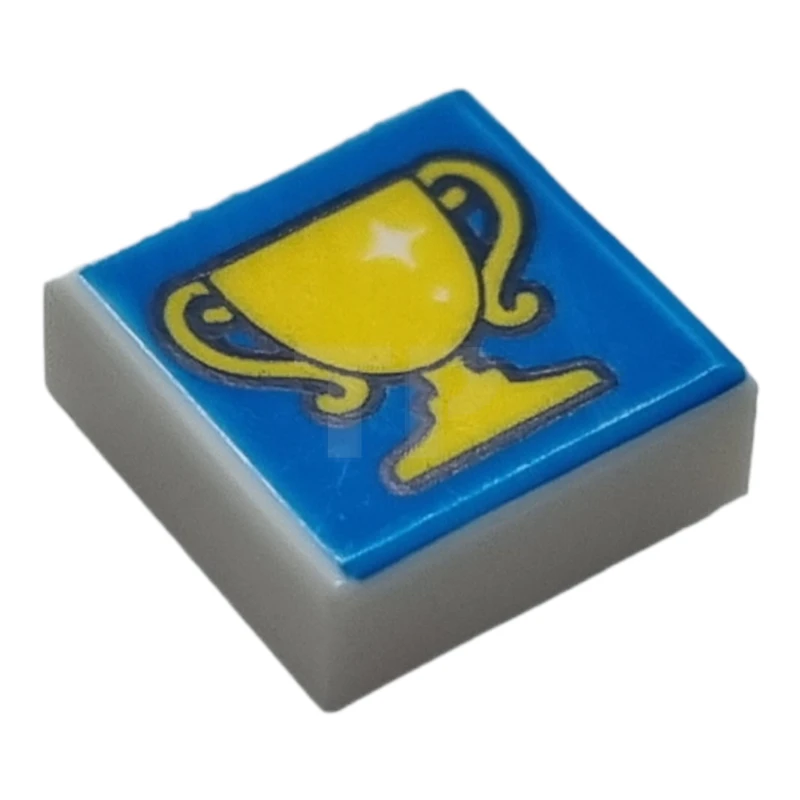 LEGO&reg;  - 3070pb245 - Tile 1 x 1 with Groove with Yellow Trophy on Dark Azure Background Pattern