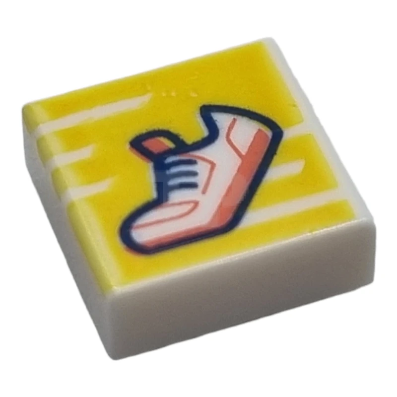 LEGO&reg;  - 3070pb241 - Tile 1 x 1 with Groove with Coral Sneakers on Yellow Background with Stripes Pattern