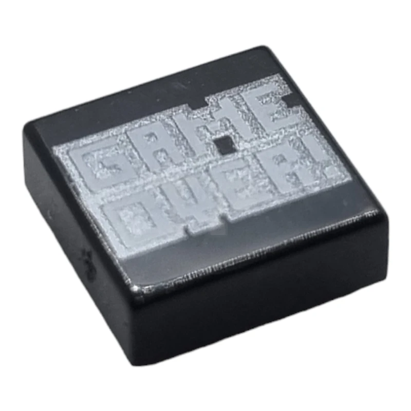 LEGO&reg; 6371561 - 3070pb231 - Tile 1 x 1 with Groove with White Pixelated 'GAME OVER!' with Pearl Dark Gray Outline Pattern