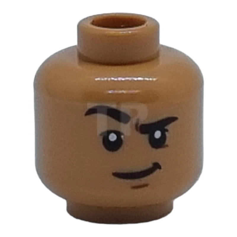 LEGO&reg; 6330631 - 3626cpb2884 - Minifigure, Head Dual Sided, Black Eyebrows, Smile with Teeth / Grin with Raised Eyebrow Right Pattern - Hollow Stud