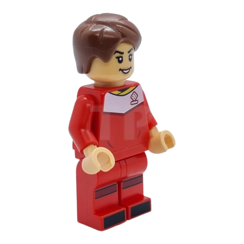 LEGO&reg; idea125 Futbolista, Mujer, Uniforme rojo, Piel morena media, Pelo castaño rojizo con raya lisa