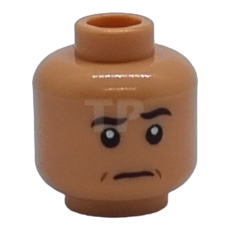 LEGO&reg; 6403647 - 3626cpb3124 - Minifigure, Head Dual Sided Black Eyebrows, Reddish Brown Contour Lines, Raised Eyebrow Left / Slight Open Mouth Grin with Teeth Pattern - Hollow Stud