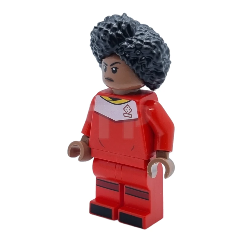 LEGO&reg; idea129 Futbolista, Mujer, Uniforme rojo, Piel morena media, Pelo negro alborotado