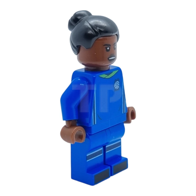 LEGO&reg; idea126 Fußballspieler, weiblich, blaue Uniform, rotbraune Haut, schwarzer Dutt