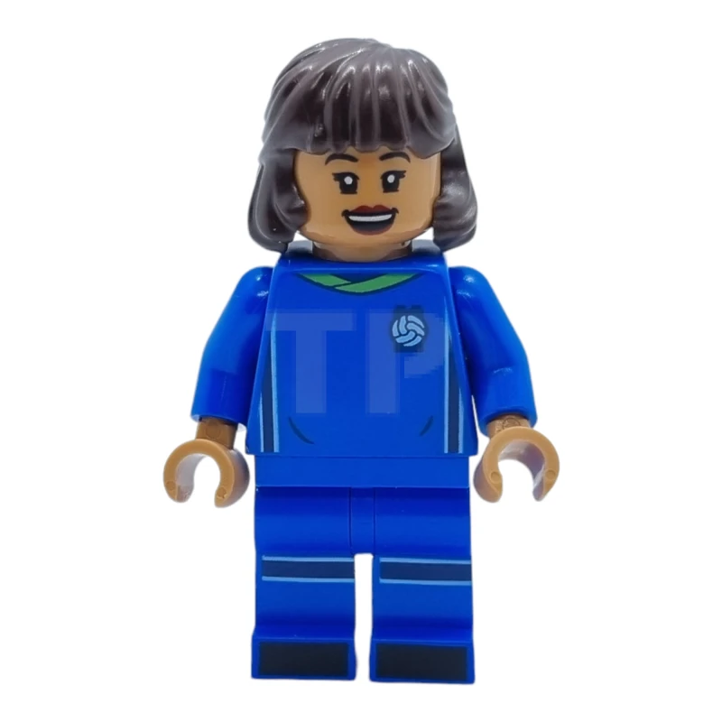 LEGO&reg; idea130 Joueuse de football, femme, uniforme bleu, peau moyenne nougat, cheveux bruns foncés