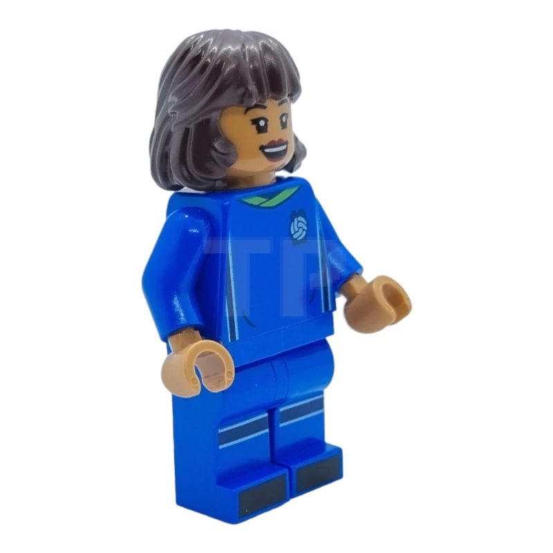 LEGO&reg; idea130 Joueuse de football, femme, uniforme bleu, peau moyenne nougat, cheveux bruns foncés