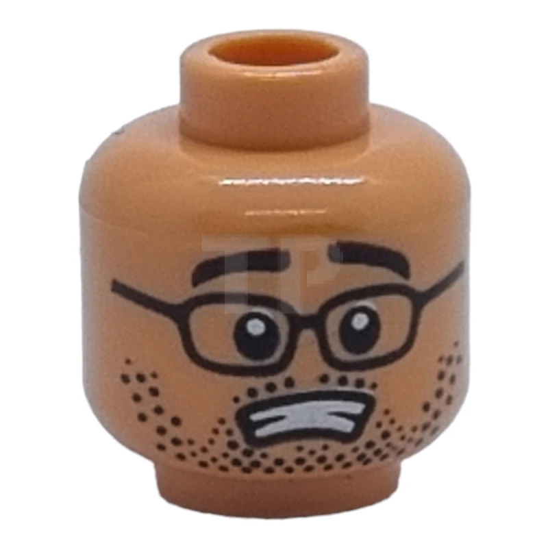 LEGO&reg; 6404017 - 3626cpb3159 - Head Minifig with Glasses and Stubble / Scared with Open Mouth Pattern (Dual Sided)