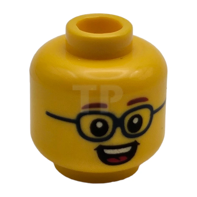 LEGO&reg; 6231933 - 3626cpb2149 - Minifigure, Head Reddish Brown Eyebrows, Dark Blue Glasses, Open Smile Showing Teeth and Tongue Pattern - Hollow Stud