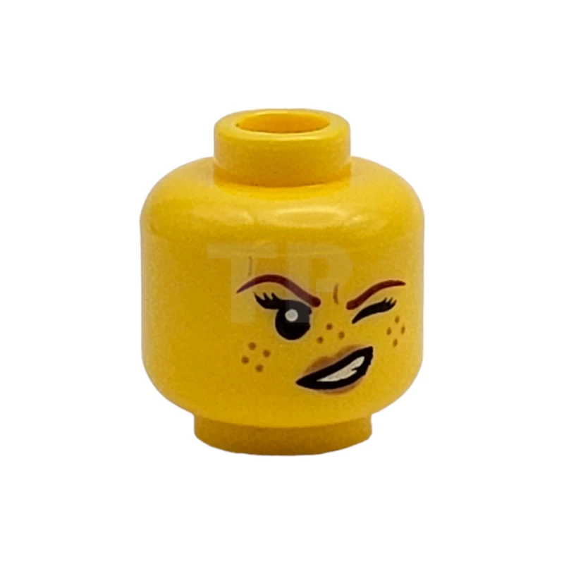 LEGO&reg; 6223923 - 3626cpb2145 - Minifigure, Head Dual Sided Female Reddish Brown Eyebrows, Medium Nougat Freckles and Lips, Small Smirk / Left Eye Squinted Pattern - Hollow Stud
