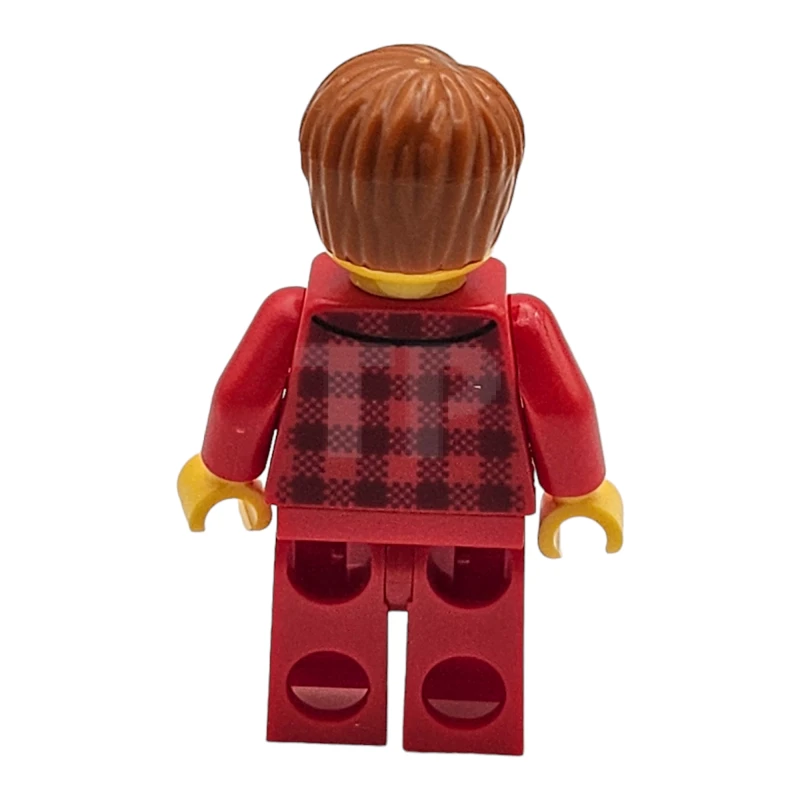 LEGO&reg; twn355 Homme aux cheveux orange foncé, lunettes, chemise en flanelle rouge, jambes rouges (Ludo Red)