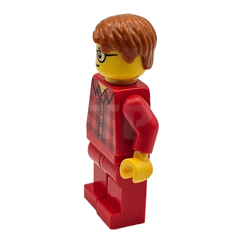 LEGO&reg; twn355 Homme aux cheveux orange foncé, lunettes, chemise en flanelle rouge, jambes rouges (Ludo Red)