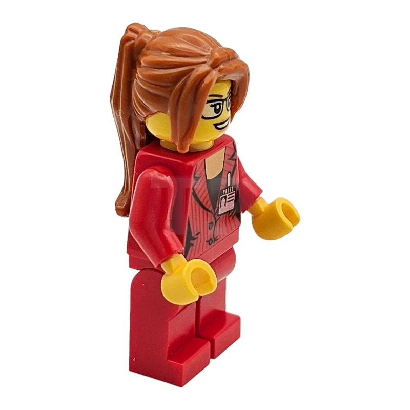 LEGO&reg; twn354 Reportera, Mujer, Pelo Naranja Oscuro con Flequillo, Gafas, Blazer Rojo con Pase de Prensa (Ludo Rojo)