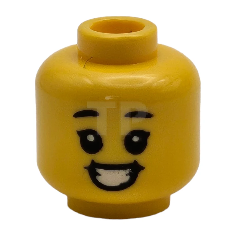 LEGO&reg; 6270397 - 3626cpb2380 - Minifigure, Head Dual Sided Child Black Eyebrows, Big Smile, Teeth, Open Eyes / Closed Eyes Pattern - Hollow Stud