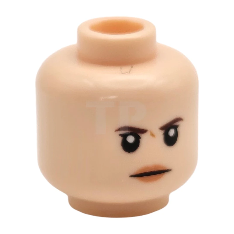 LEGO&reg; 6274692 - 3626cpb2394 - Minifigure, Head Female Dark Brown Eyebrows, Dark Orange Wrinkle Between Eyes, Peach Lips Pattern - Hollow Stud