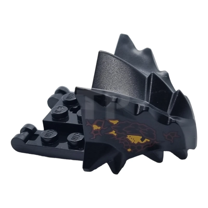 LEGO&reg; 2169pb01 - 6421047 - Dragon Head (Ninjago) Jaw with Spikes, 8 Studs and 2 Bars for Clips with Bright Light Orange Eyes and Dark Red Scales Pattern